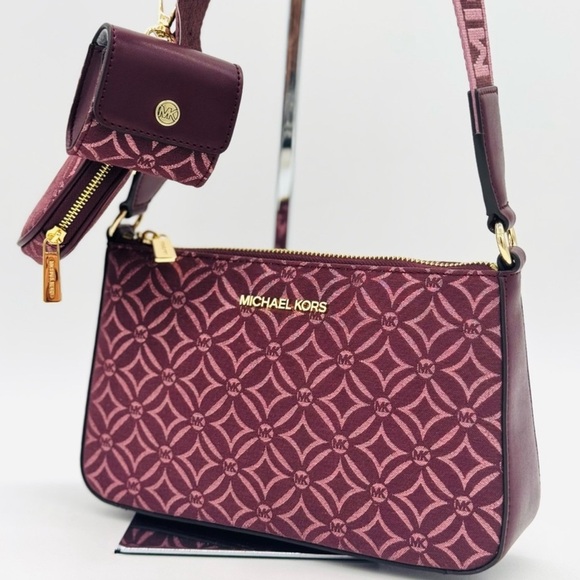 Michael Kors Jet Set Logo Crossbody Bag with Case for Apple AirPods Pro Ox Blood - Picture 1 of 9